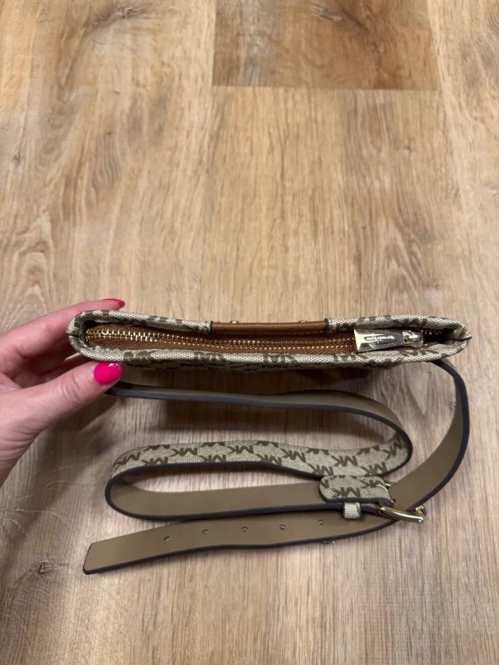 Michael Kors Monogram Belt Bag Brown Logo Canvas Large/XL Adjustable Strap Gold